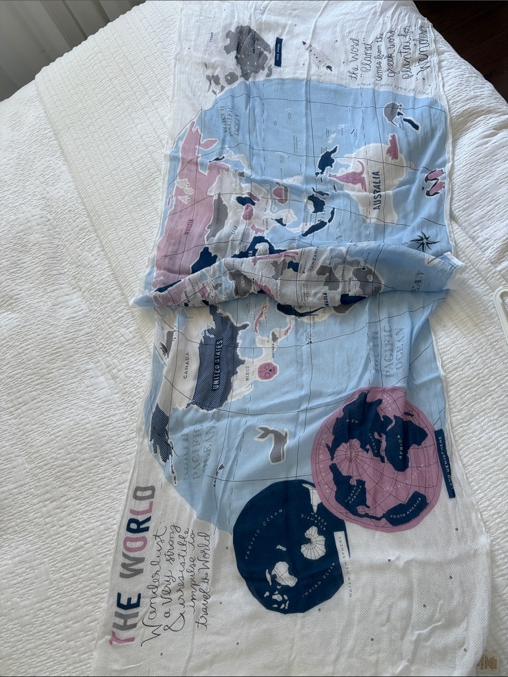Kate Spade Light Blue, Navy & Pink World Map Scarf